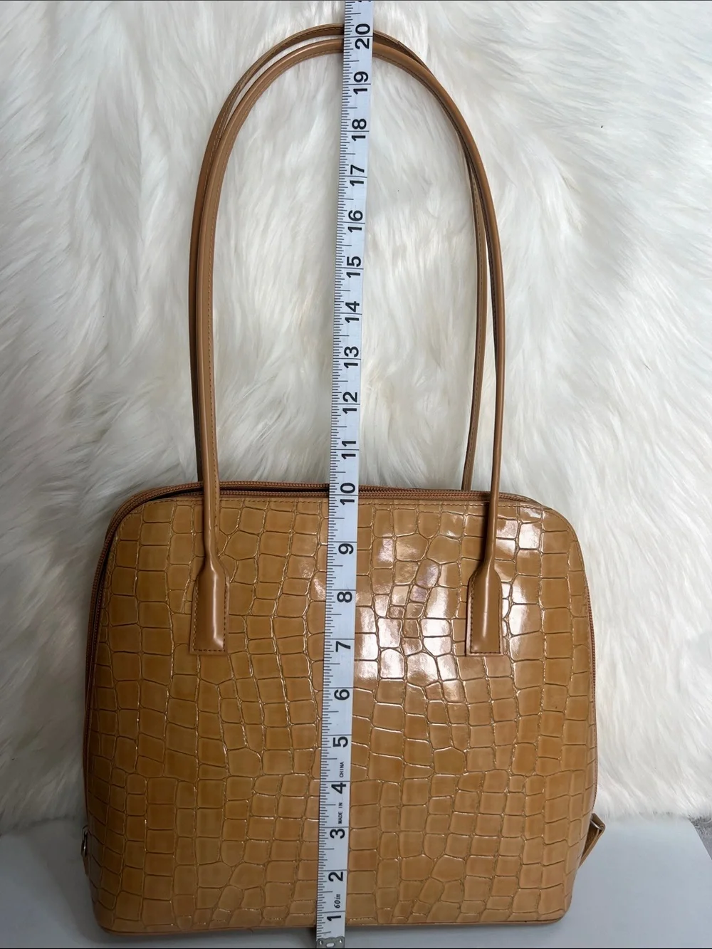 Croc-Embossed Tan Shoulder Bag